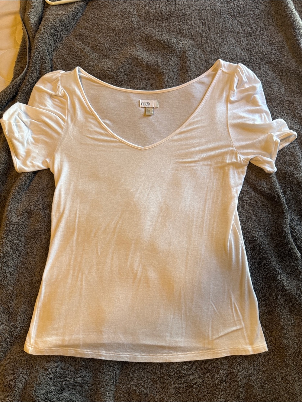 White V-Neck Puff Sleeve Women's Top